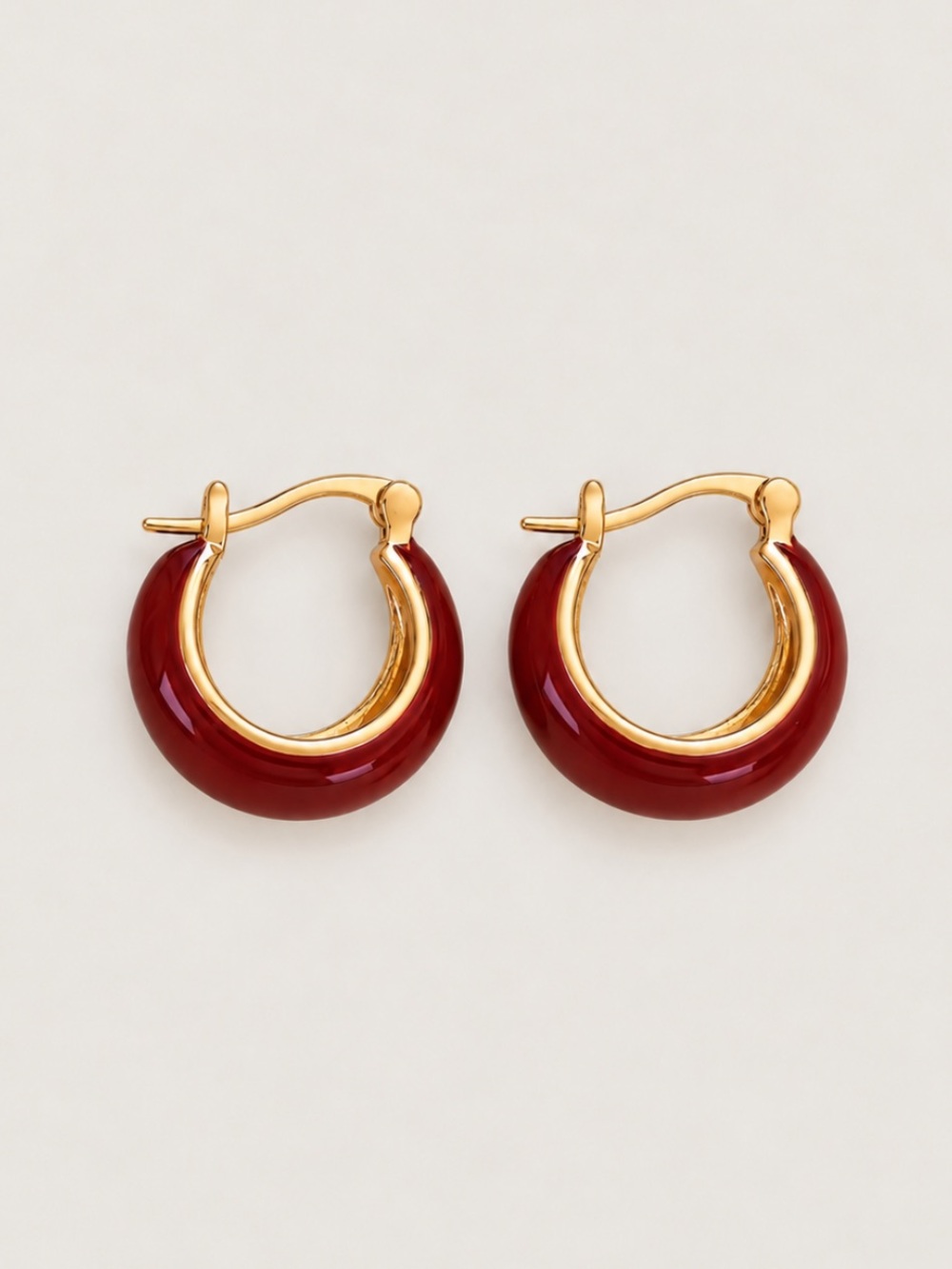 New! Red Wine Gold Huggie Hoop Earrings NWOT